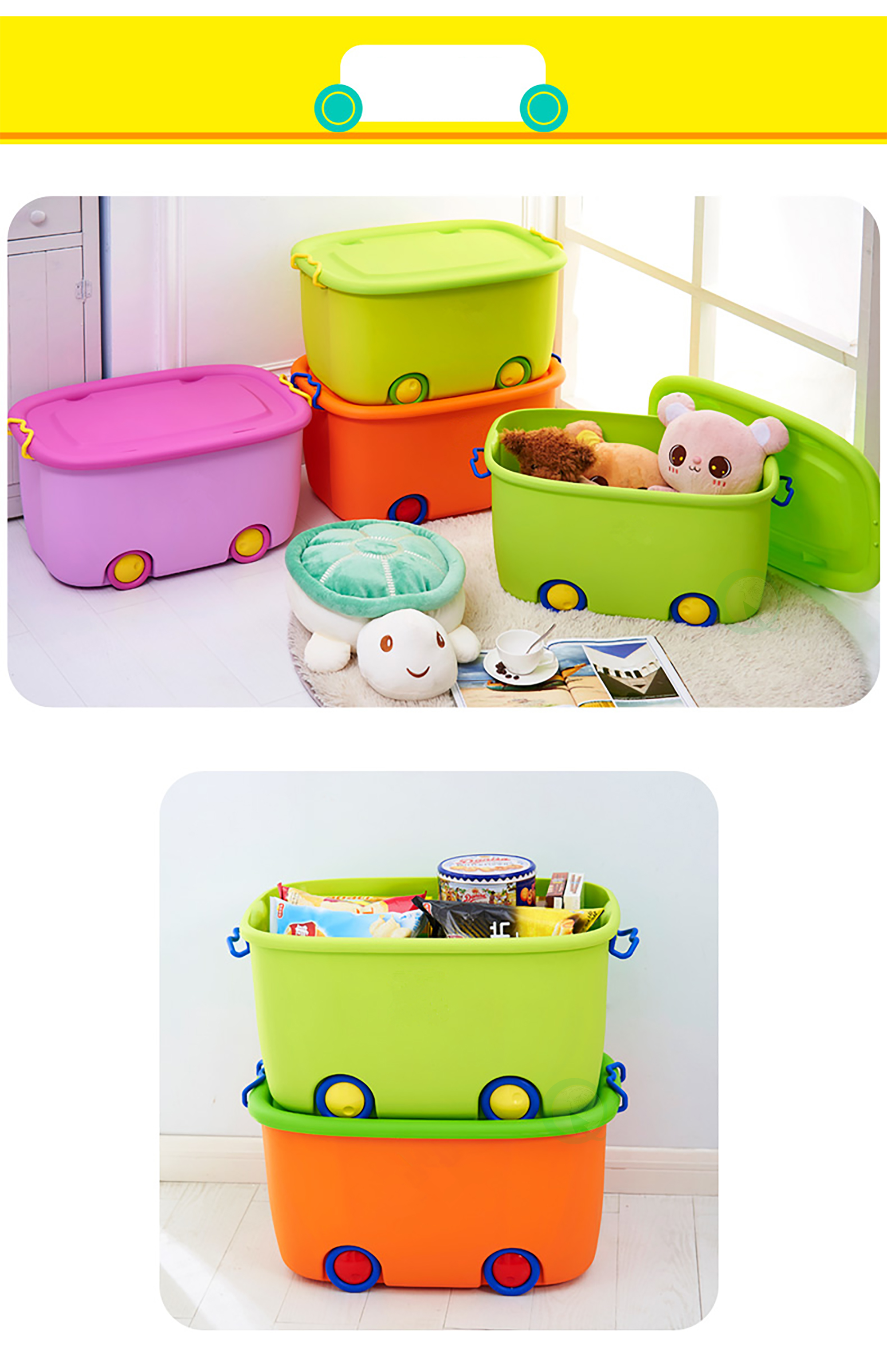 Stackable Toy Storage Box with Wheels