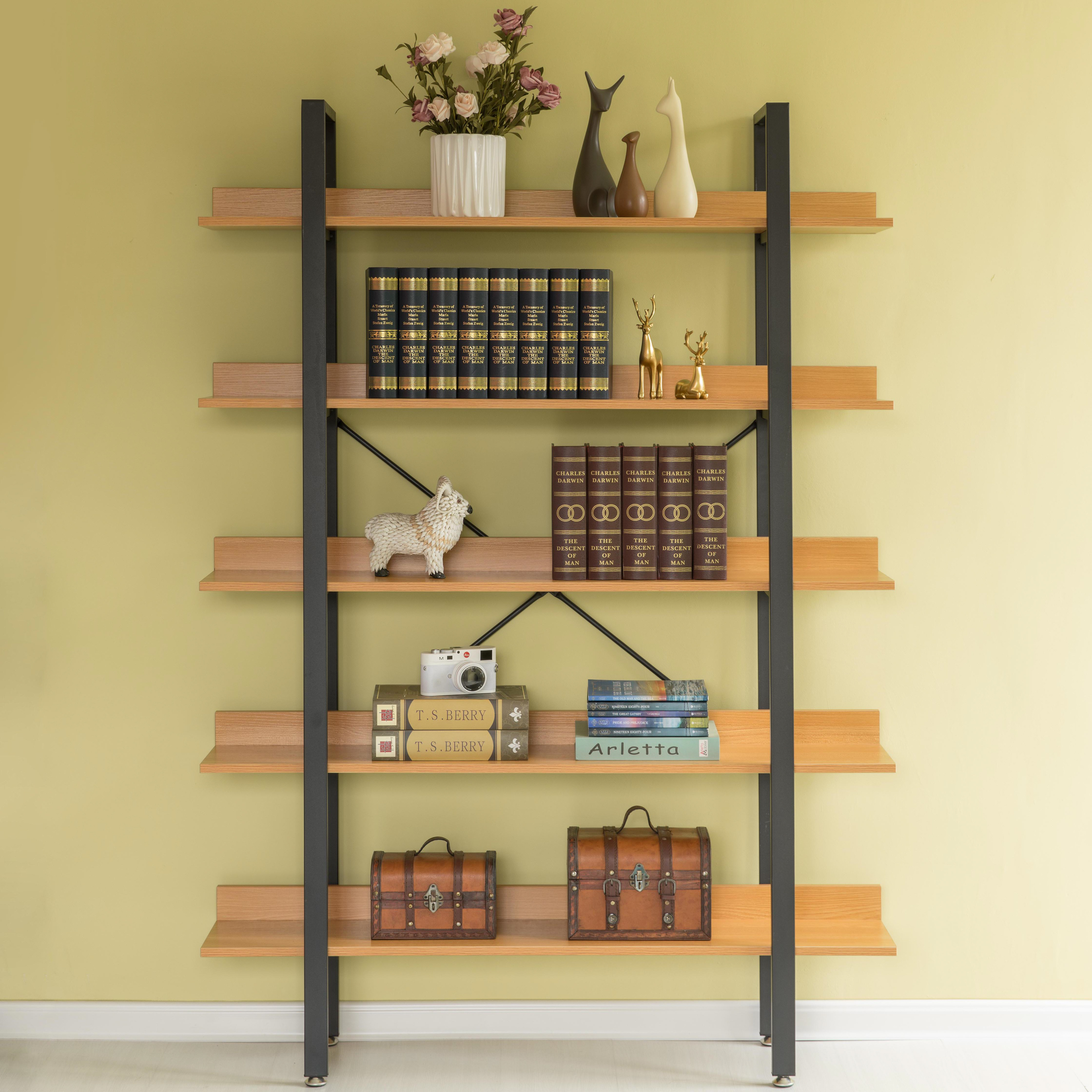 Industrial Wood and Metal Etagere Rustic Bookcase Free Standing Bookshelf