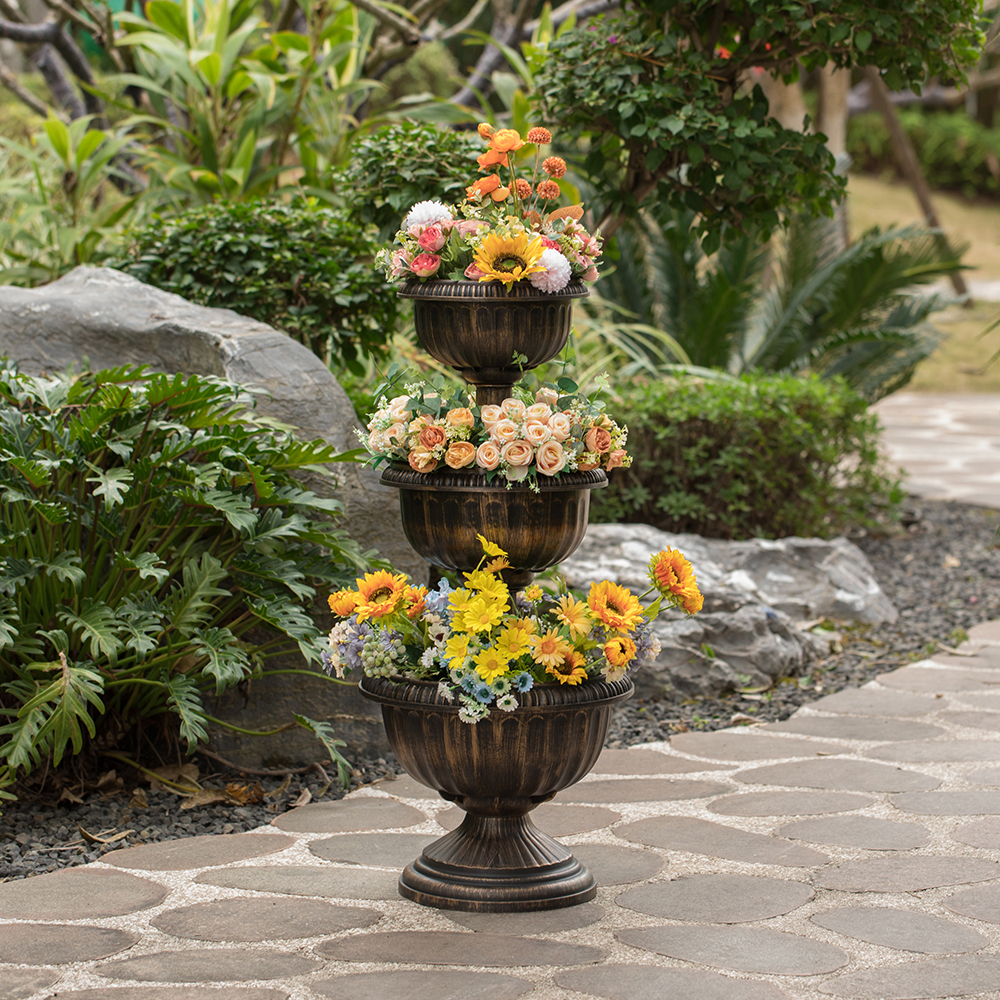 Triple Stacked Flower Urn Planter