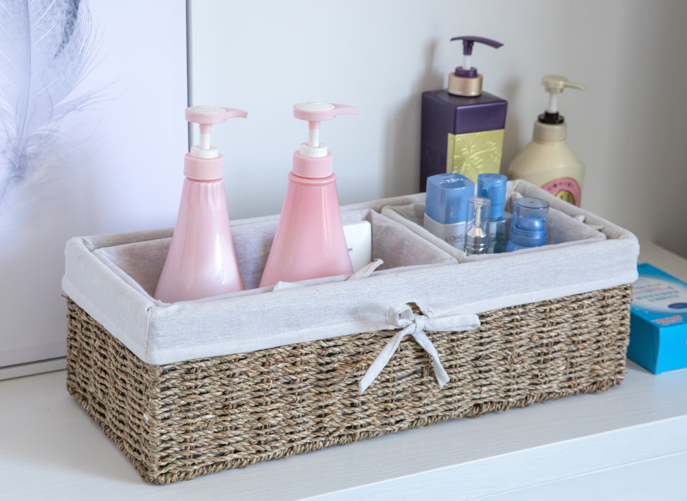 Seagrass Shelf Storage Baskets with Lining