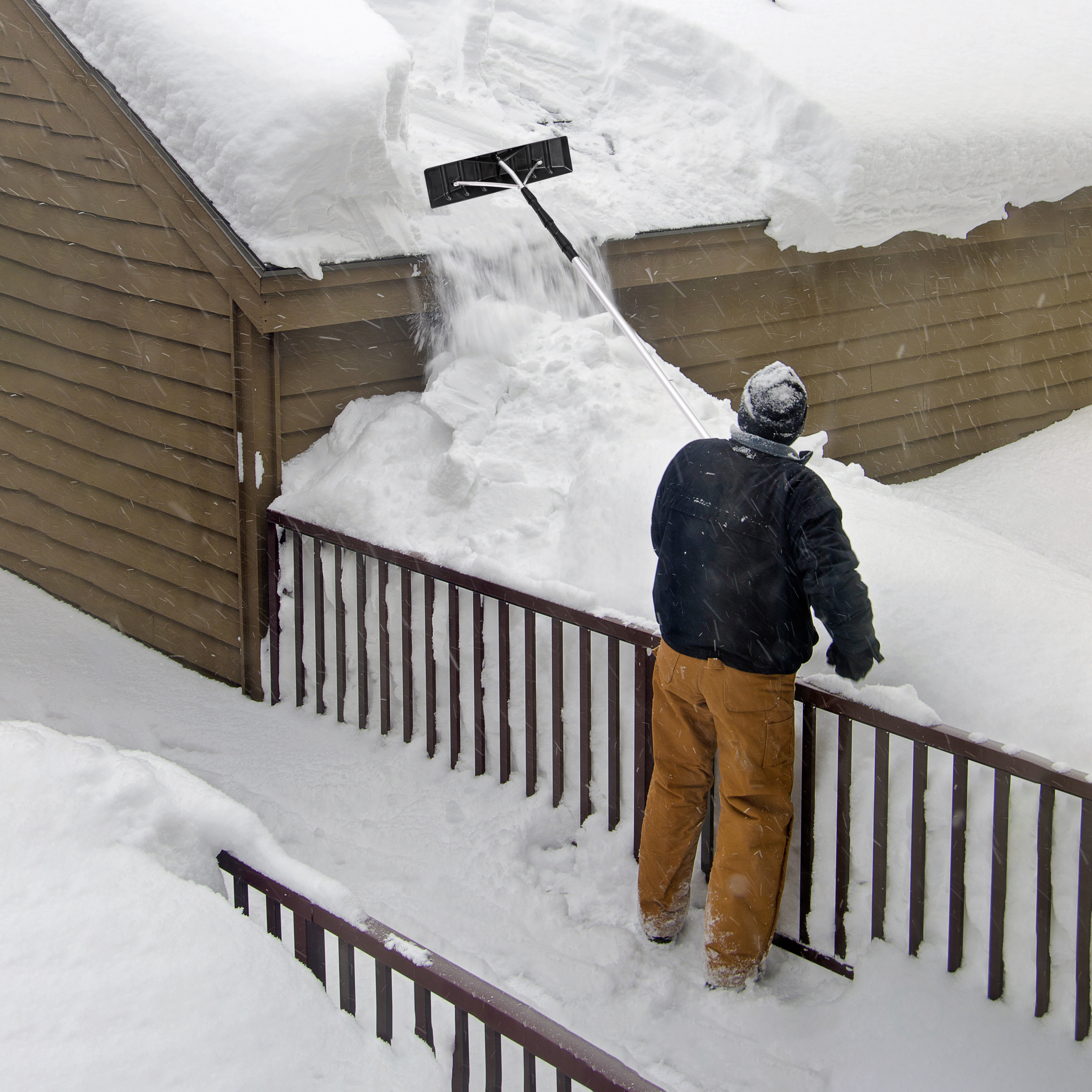 Snow Rake Shovel for Roof Cleaning, with 21 Feet Twist-N-Lock Extendable Lightweight Aluminum Handle