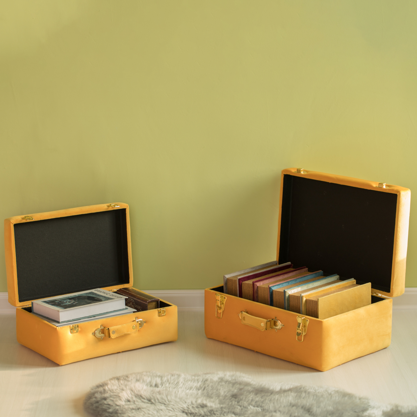 Decorative Tufted Velvet Suitcase Treasure Chest Set of 2